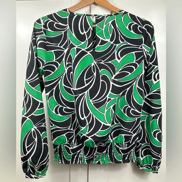 Michael Kors long sleeve crewneck blouse, XS smocked waistband, loose fit Office - Picture 10 of 12